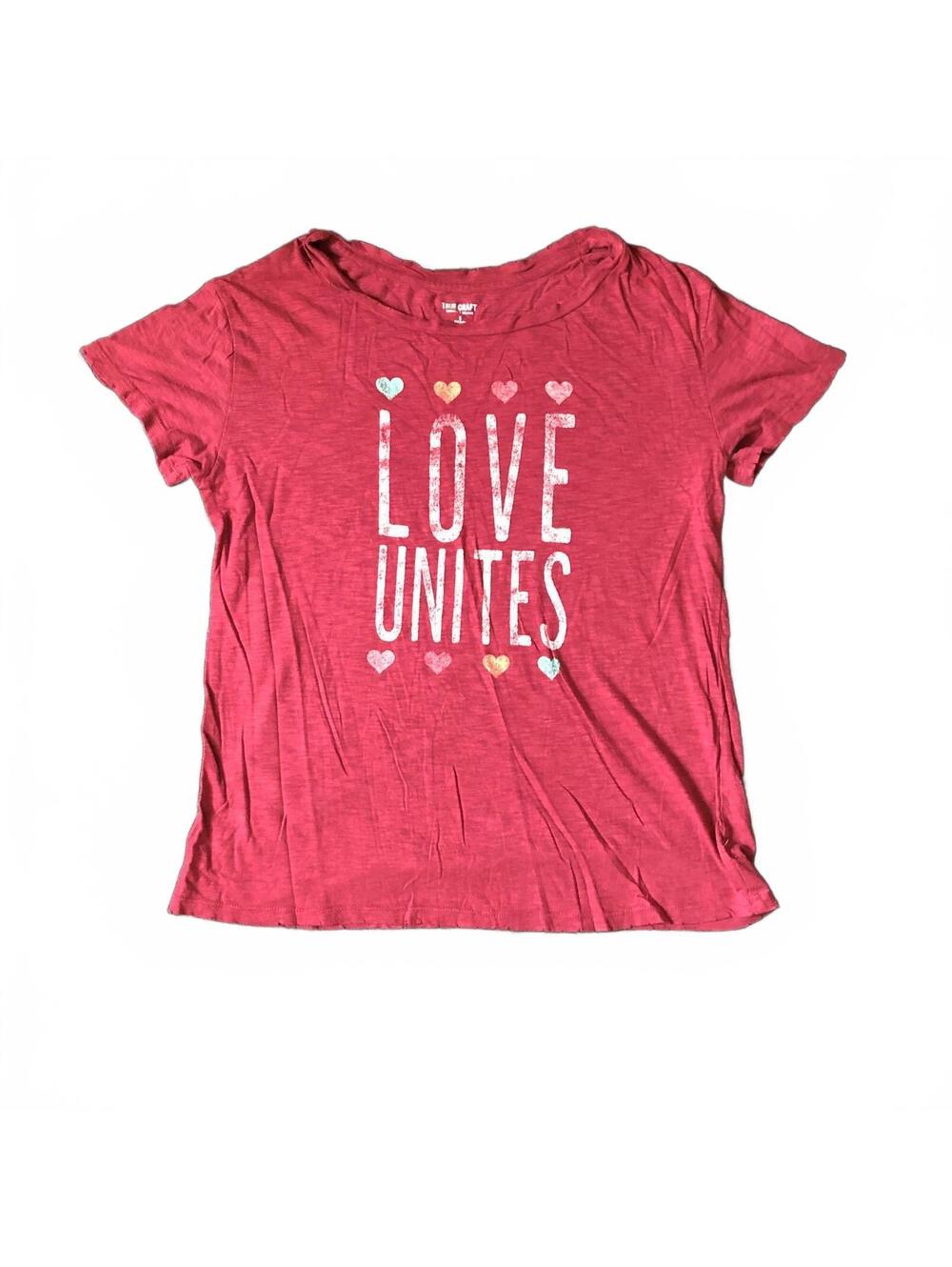 True Craft Maroon 'Love Unites' Graphic T-Shirt, Size Small